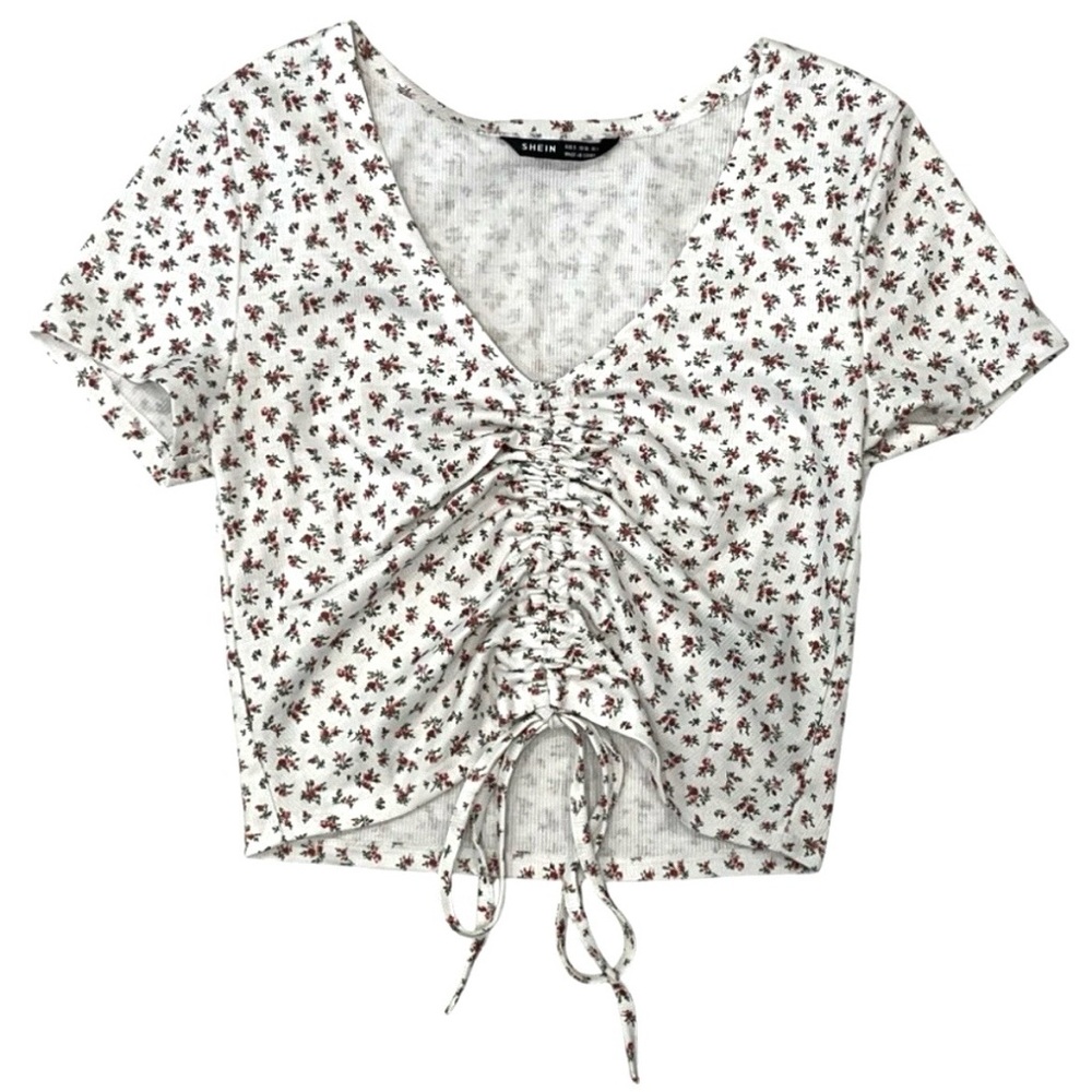 Shein Womens S Crop Top Qutie Ditsy Floral Drawstring Front
